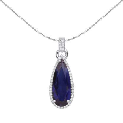 Silver  Blue Pear CZ Elongated Rock Candy Pendant Necklace - GVP579SAP