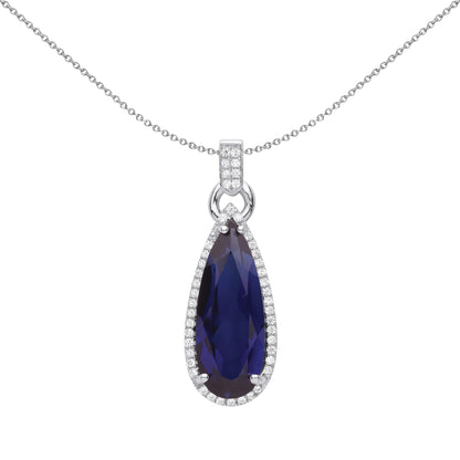 Silver  Blue Pear CZ Elongated Rock Candy Pendant Necklace 18 inch - GVP579SAP