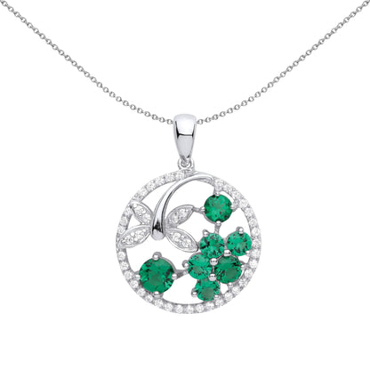 Silver  Green CZ Dragonfly Nest Circle of Life Necklace 18" - GVP580