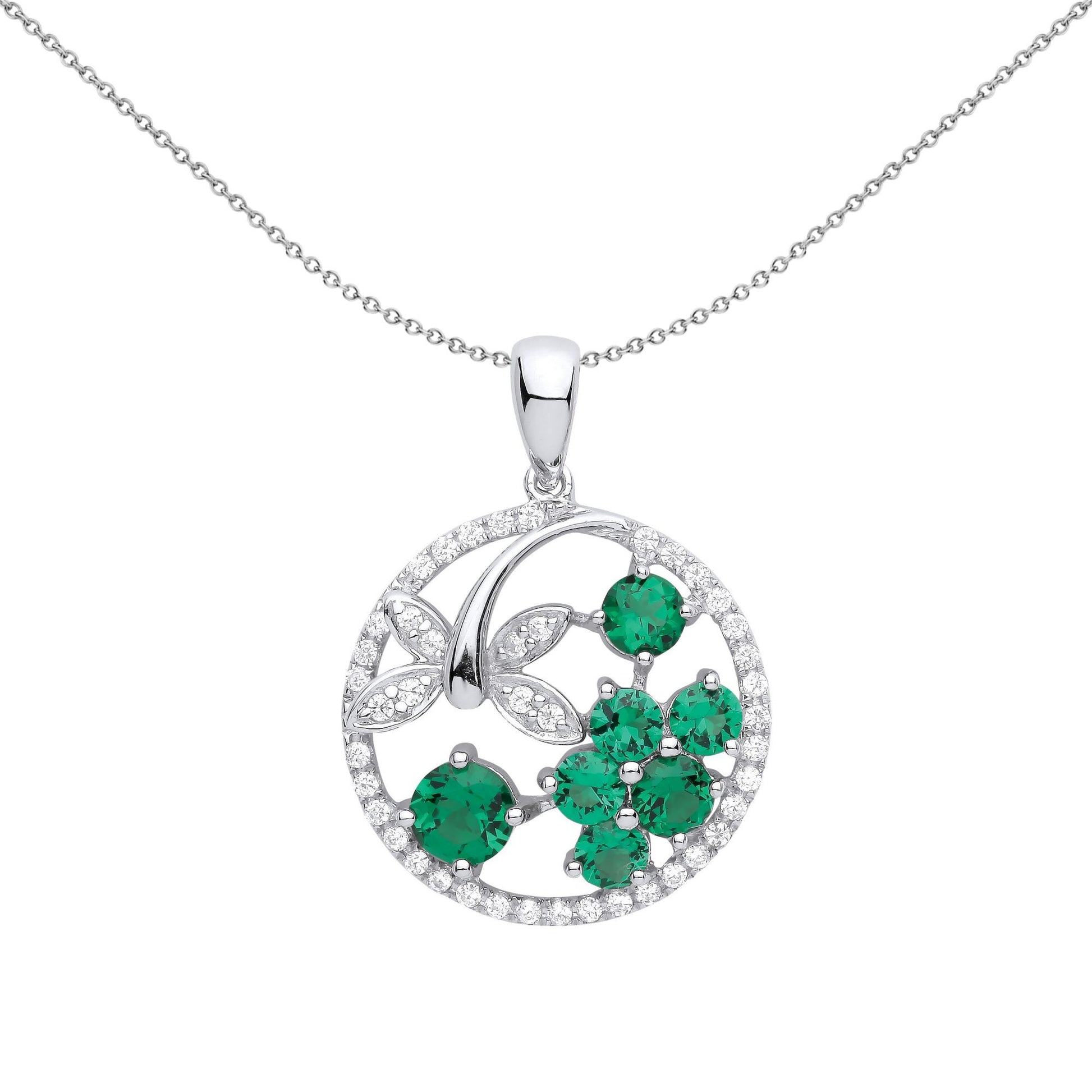 Silver  Green CZ Dragonfly Nest Circle of Life Necklace - GVP580