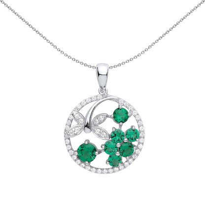 Silver  Green CZ Dragonfly Nest Circle of Life Necklace - GVP580