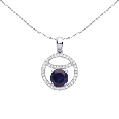 Silver  Blue CZ Sleepy Eyeball Cirle of Life Pendant Necklace 18" - GVP581