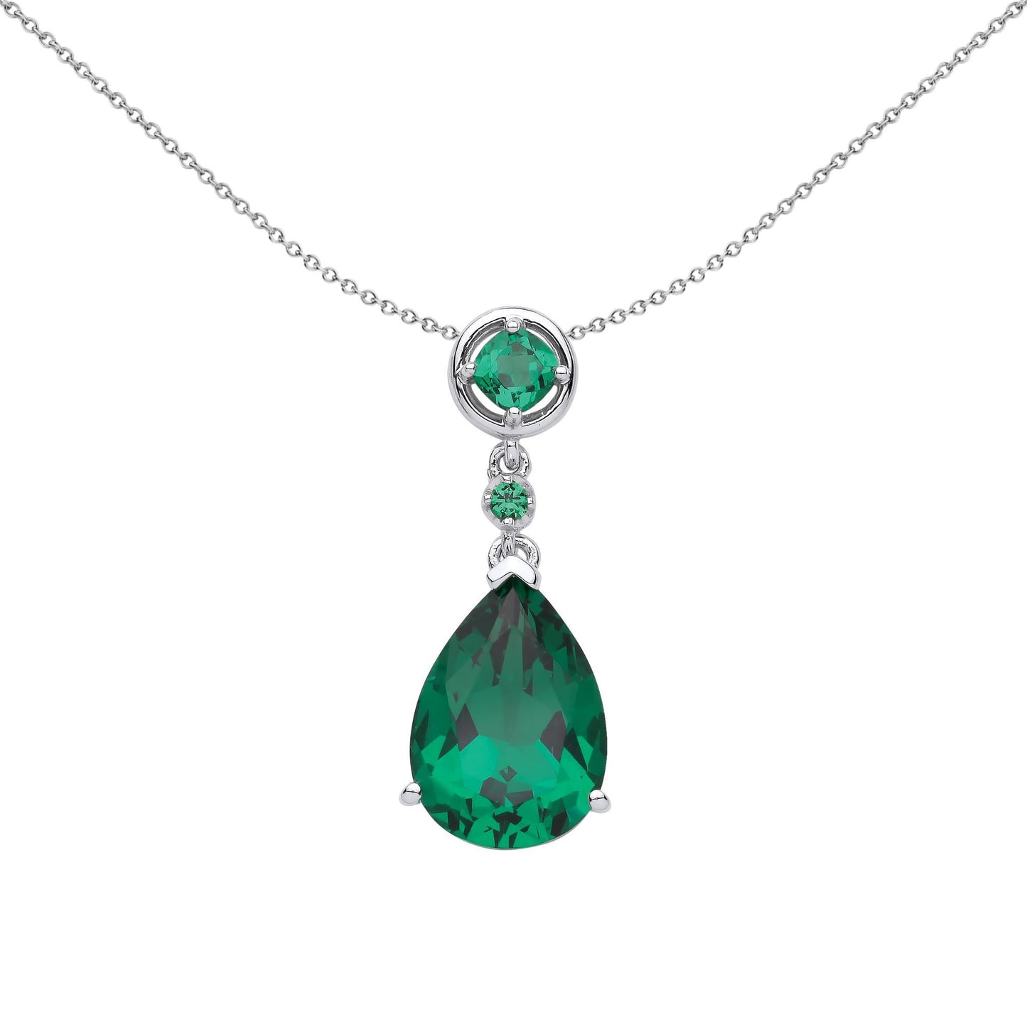 Silver  Green Pear Cushion CZ Art Deco Avocado Necklace - GVP583