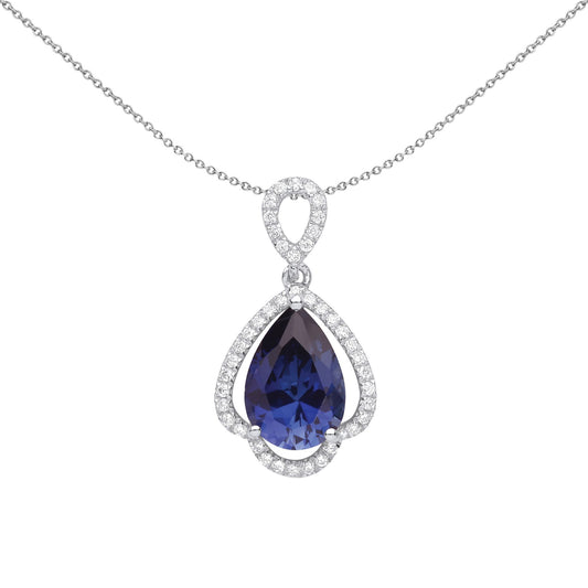 Silver  Blue Pear CZ Toadstool Spade Droplets Pendant Necklace - GVP586
