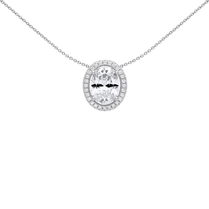 Silver  Oval CZ Oval Halo Solitaire Slider Pendant Necklace 18" - GVP587