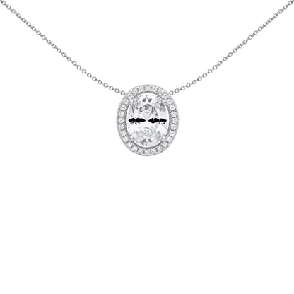 Silver  Oval CZ Oval Halo Solitaire Slider Pendant Necklace - GVP587