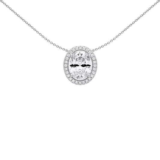 Silver  Oval CZ Oval Halo Solitaire Slider Pendant Necklace - GVP587