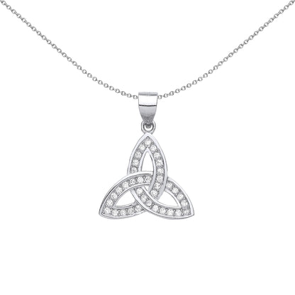 Sterling Silver  CZ Trinity Knot Charm Pendant Necklace - GVP591