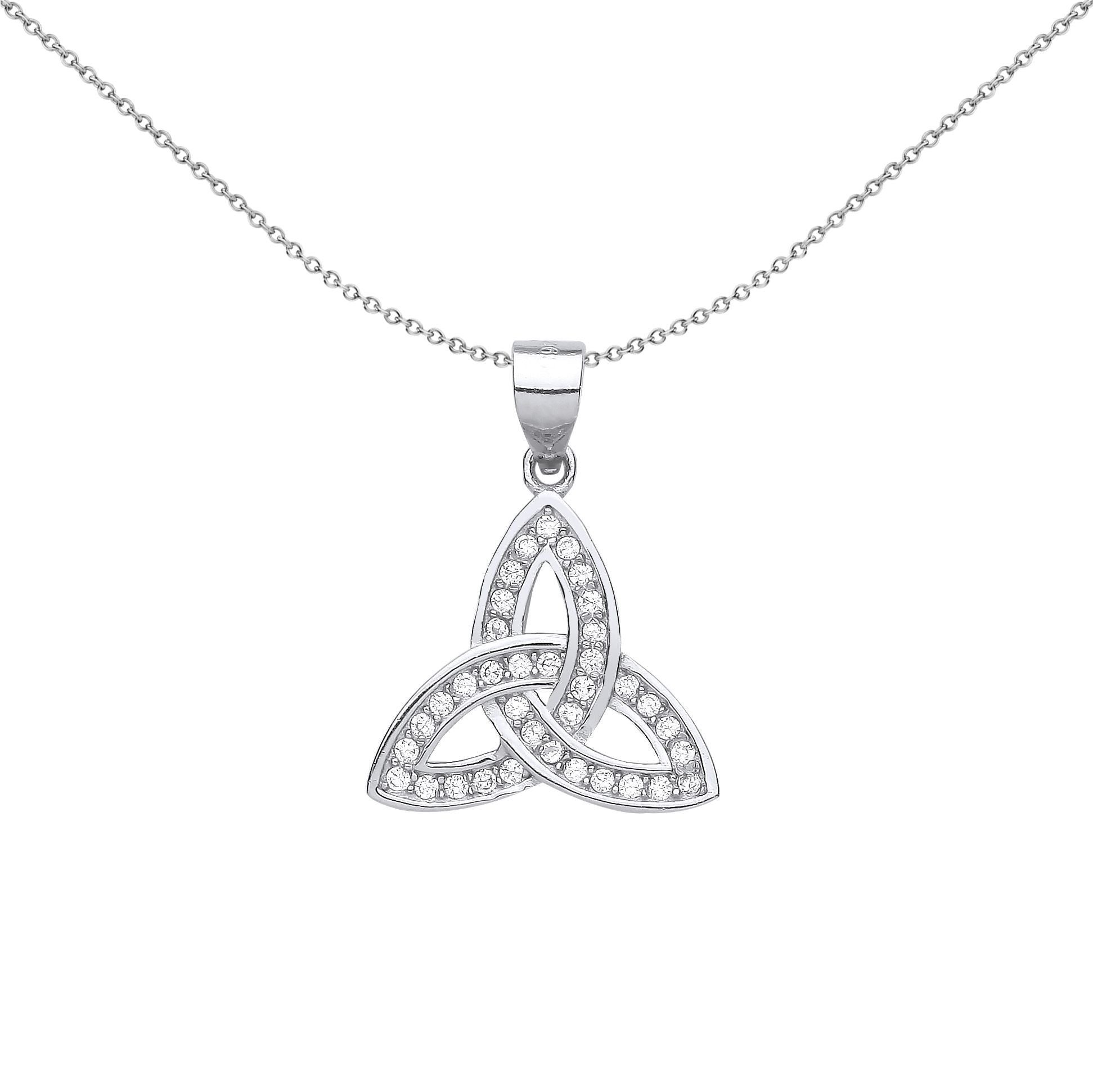 Sterling Silver  CZ Trinity Knot Charm Pendant Necklace - GVP591