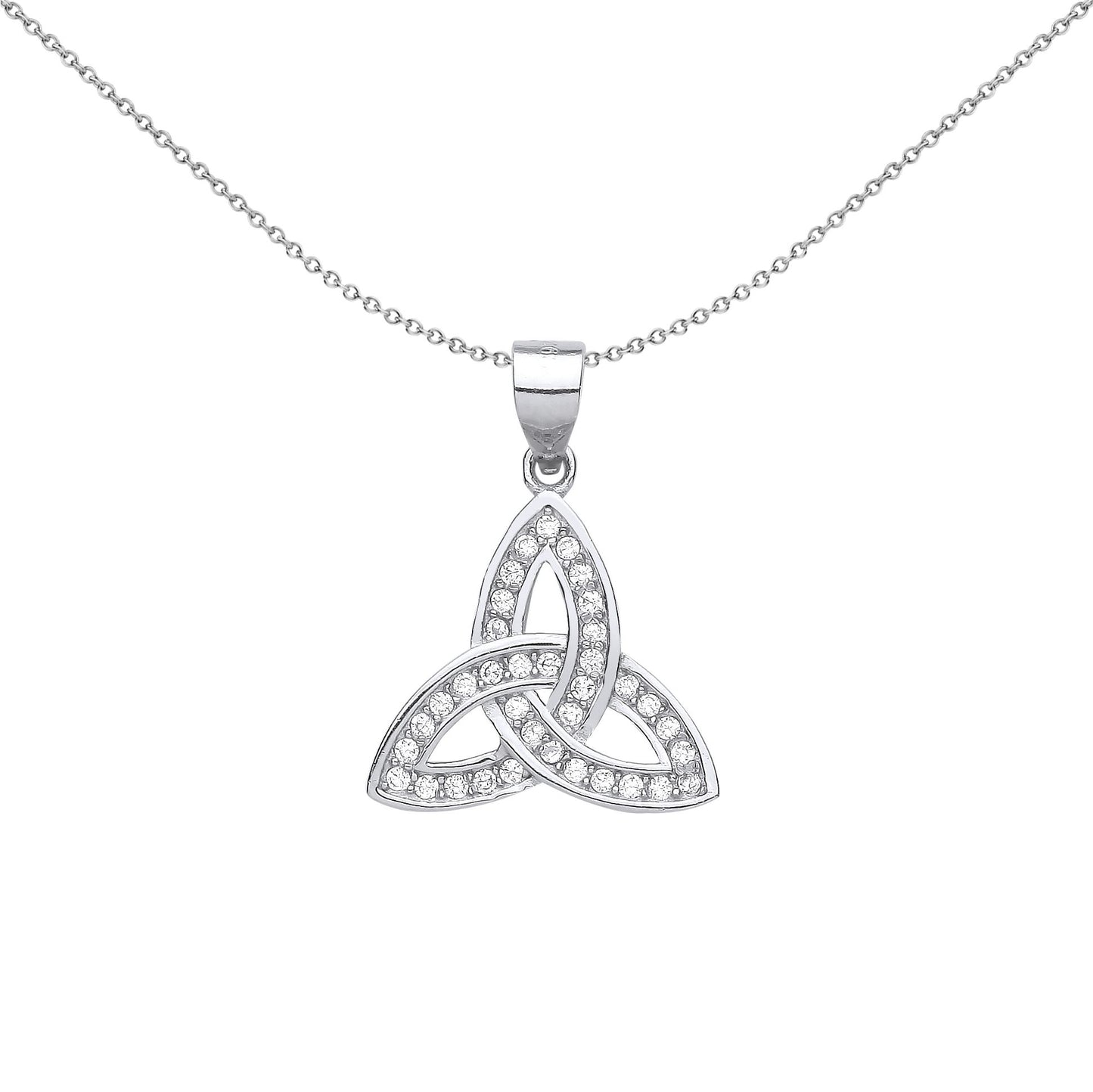Sterling Silver  CZ Trinity Knot Charm Pendant Necklace 18 inch - GVP591