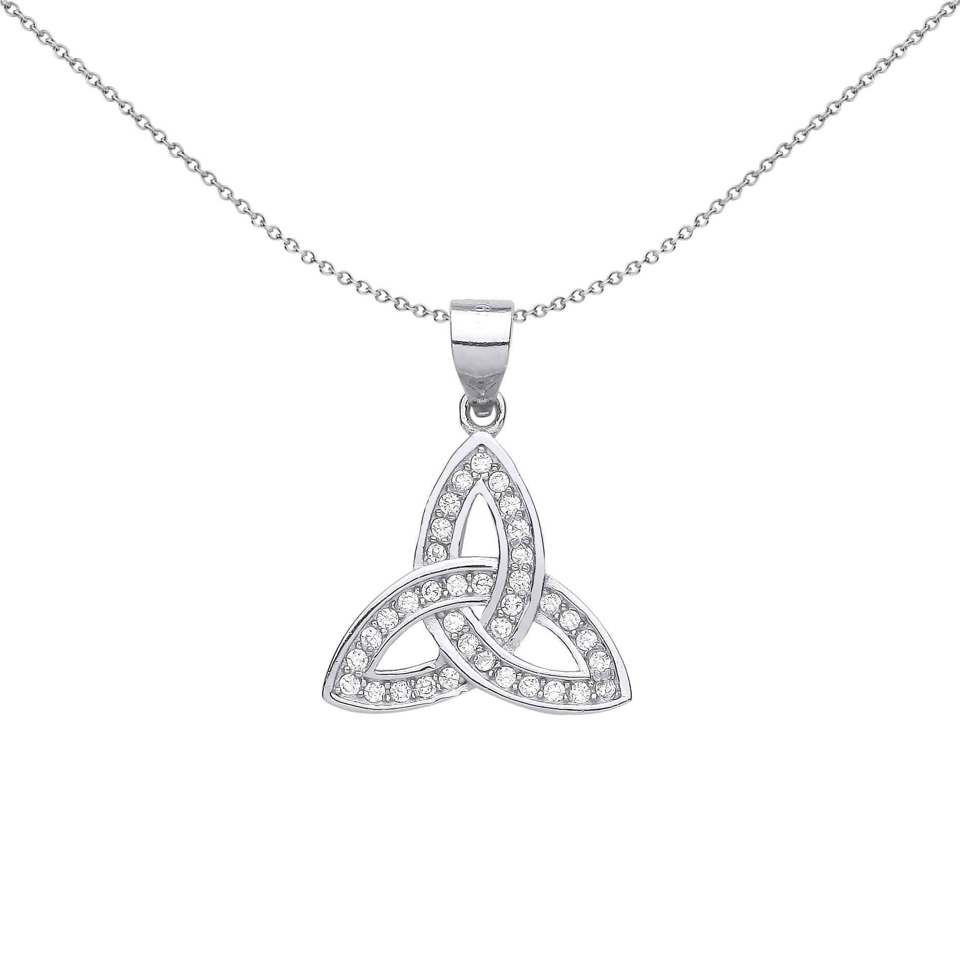 Sterling Silver  CZ Trinity Knot Charm Pendant Necklace 18 inch - GVP591