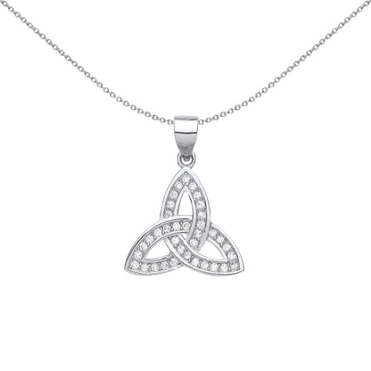 Sterling Silver  CZ Trinity Knot Charm Pendant Necklace 18 inch - GVP591