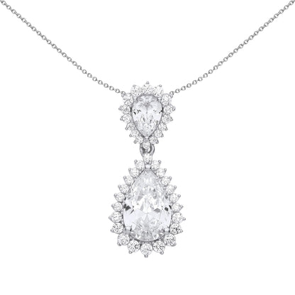Silver  Pear CZ Fiery Snowflake Chandelier Pendant Necklace - GVP592