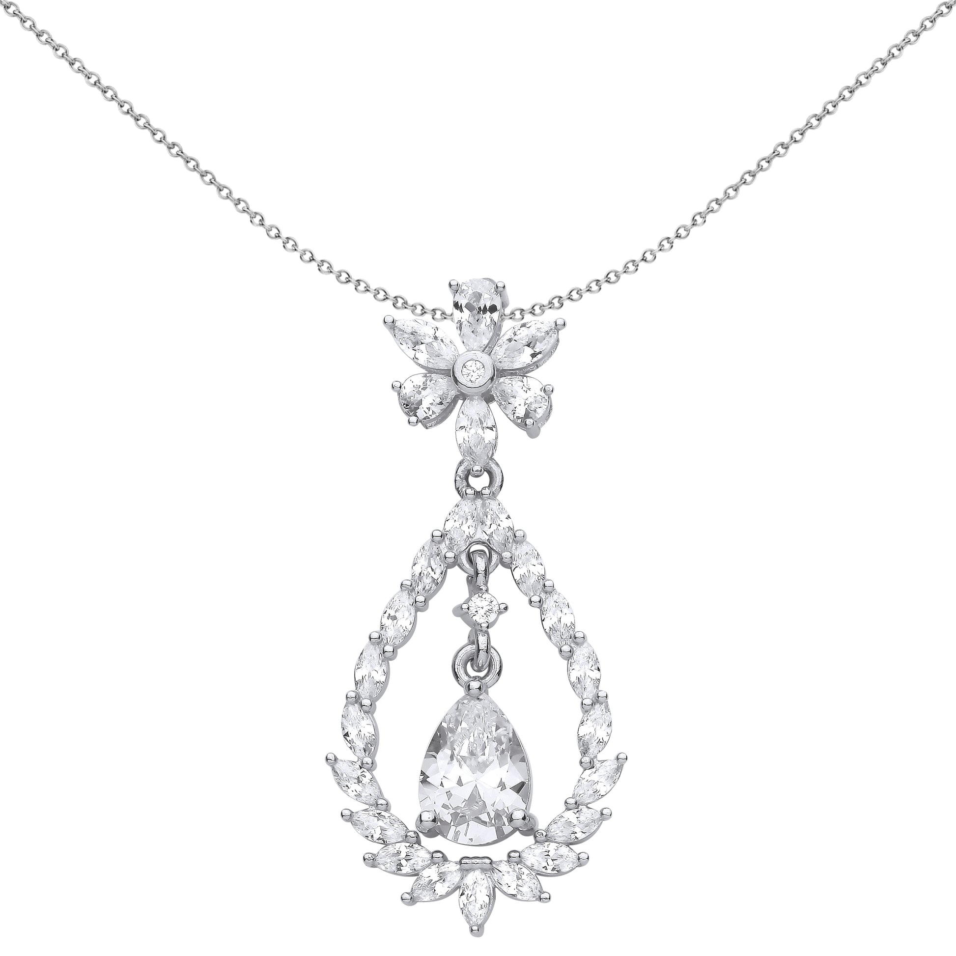 Silver  Fiery Snowflake Chandelier Pendant Necklace - GVP593