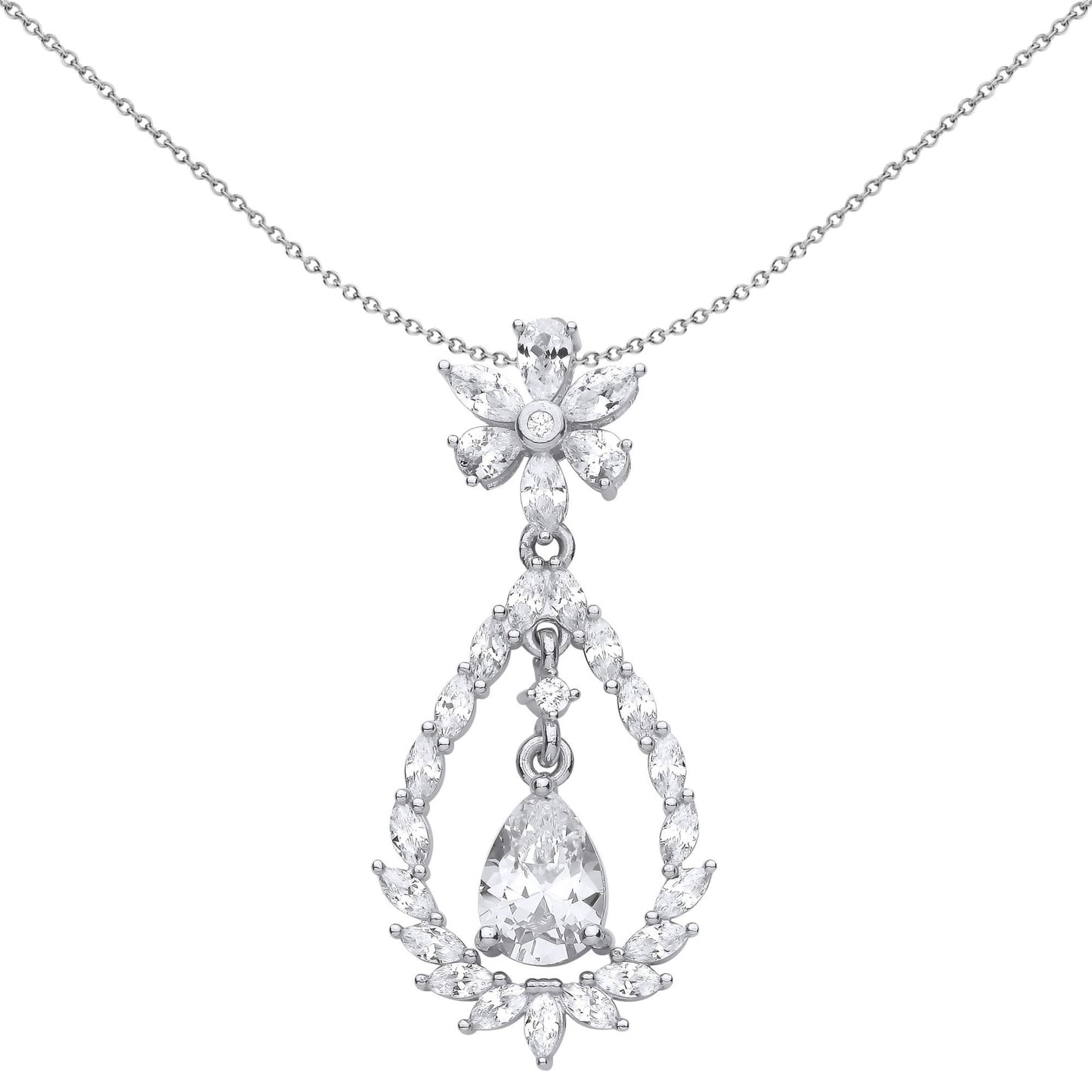 Silver  Pear Marquise CZ Fiery Snowflake Chandelier Necklace - GVP593