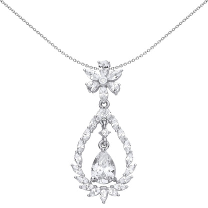 Silver  Pear Marquise CZ Fiery Snowflake Chandelier Necklace - GVP593
