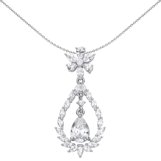Silver  Pear Marquise CZ Fiery Snowflake Chandelier Necklace - GVP593