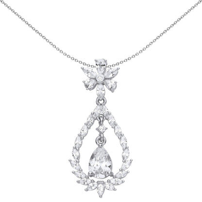 Silver  Pear Marquise CZ Fiery Snowflake Chandelier Necklace 18" - GVP593