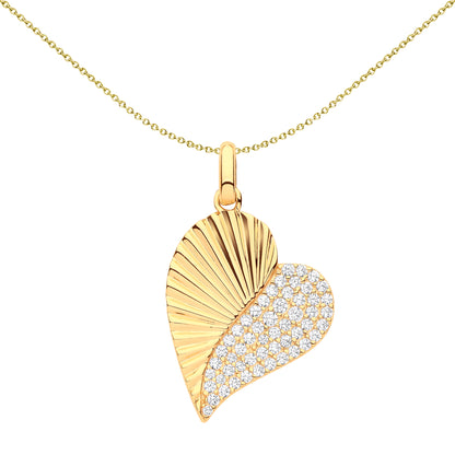 Gilded Silver  CZ Fluted Sunburst Love Heart Pendant Necklace 18" - GVP598