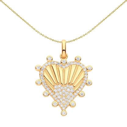 Gilded Silver  CZ Fluted Sunburst Bubbly Heart Necklace - GVP600