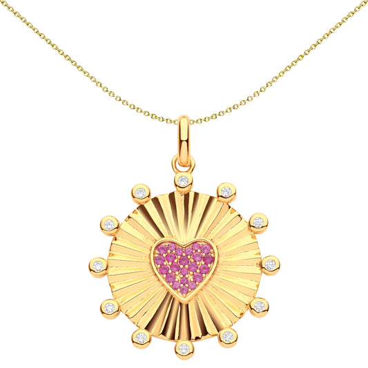 Gilded Silver  Fluted Sunburst Bubbly Love Heart Pendant Necklace - GVP603