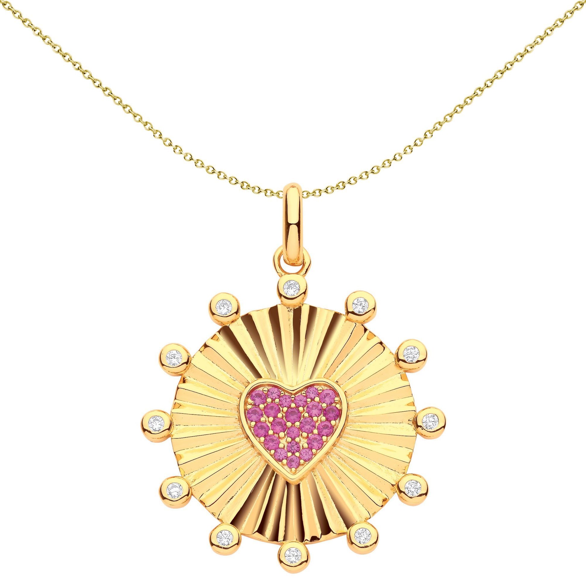 Gilded Silver  Red CZ Fluted Sunburst Bubbly Heart Necklace - GVP603