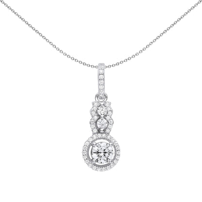 Silver  CZ Halo Solitaire Engagement Ring Style Necklace 18" - GVP605