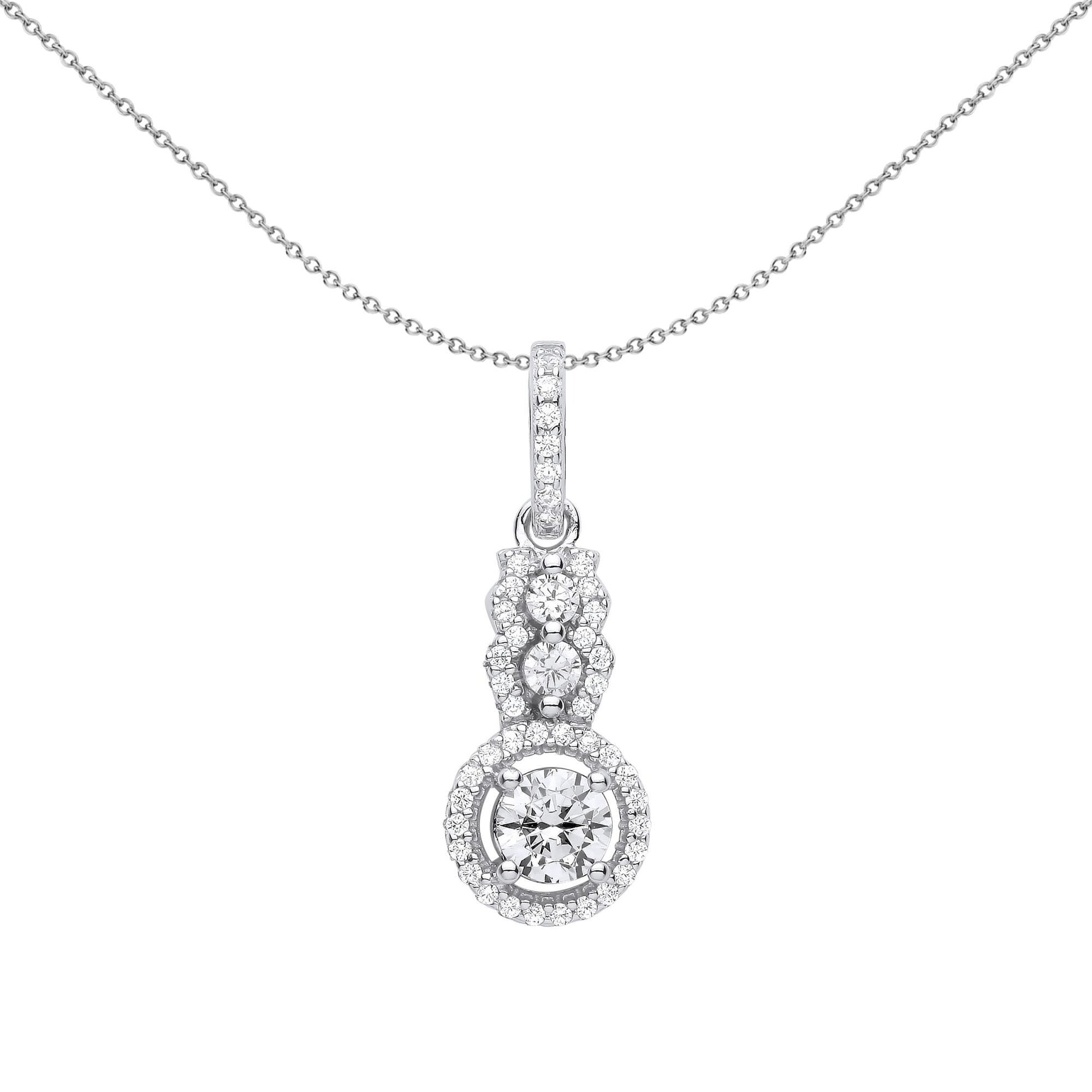 Silver  CZ Halo Solitaire Engagement Ring Style Necklace - GVP605