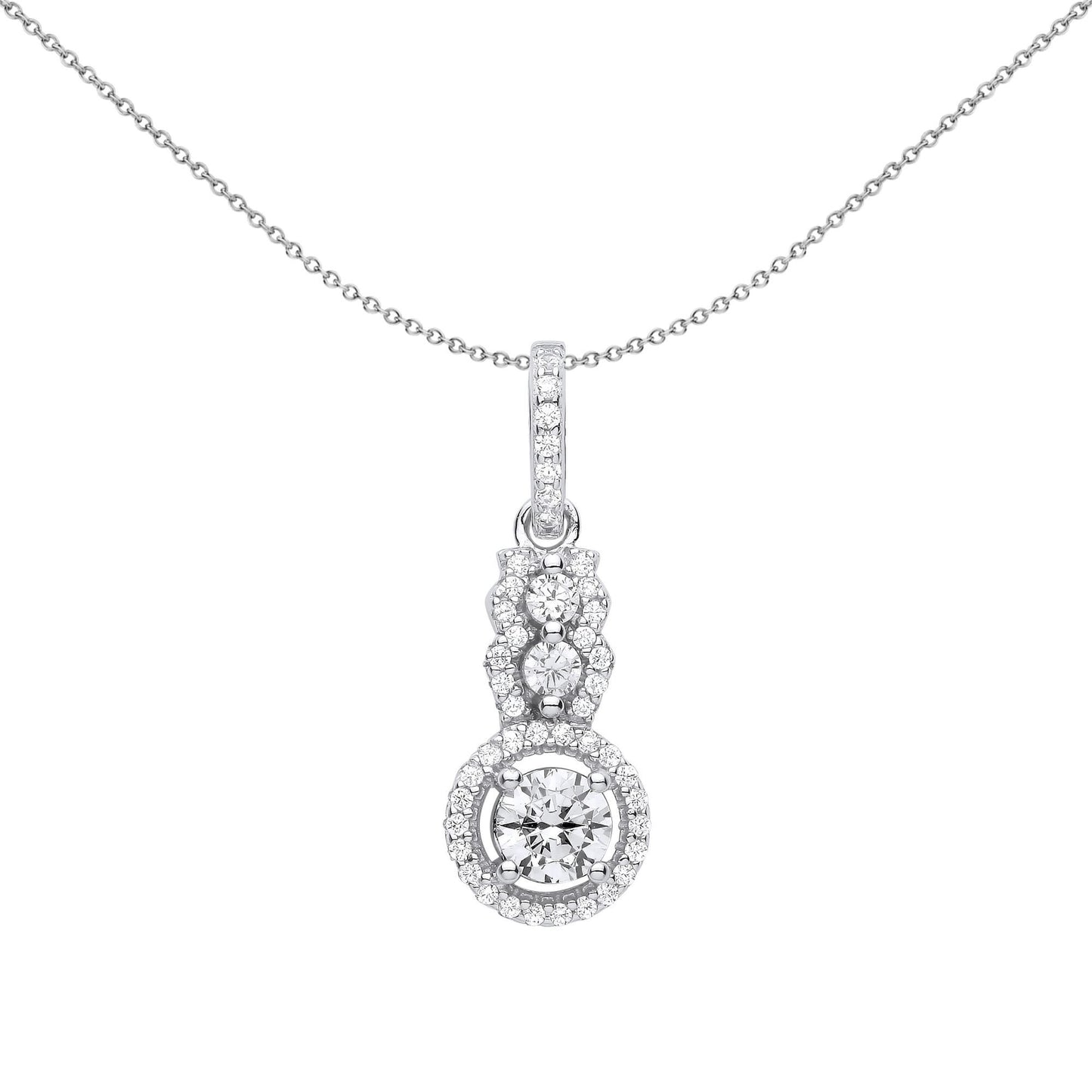 Silver  CZ Halo Solitaire Engagement Ring Style Necklace - GVP605