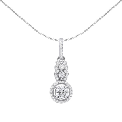 Silver  CZ Halo Solitaire Engagement Ring Style Necklace - GVP605