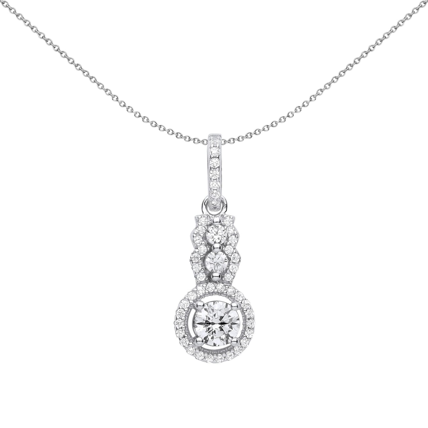 Silver  CZ Halo Solitaire Engagement Ring Style Necklace 18" - GVP605