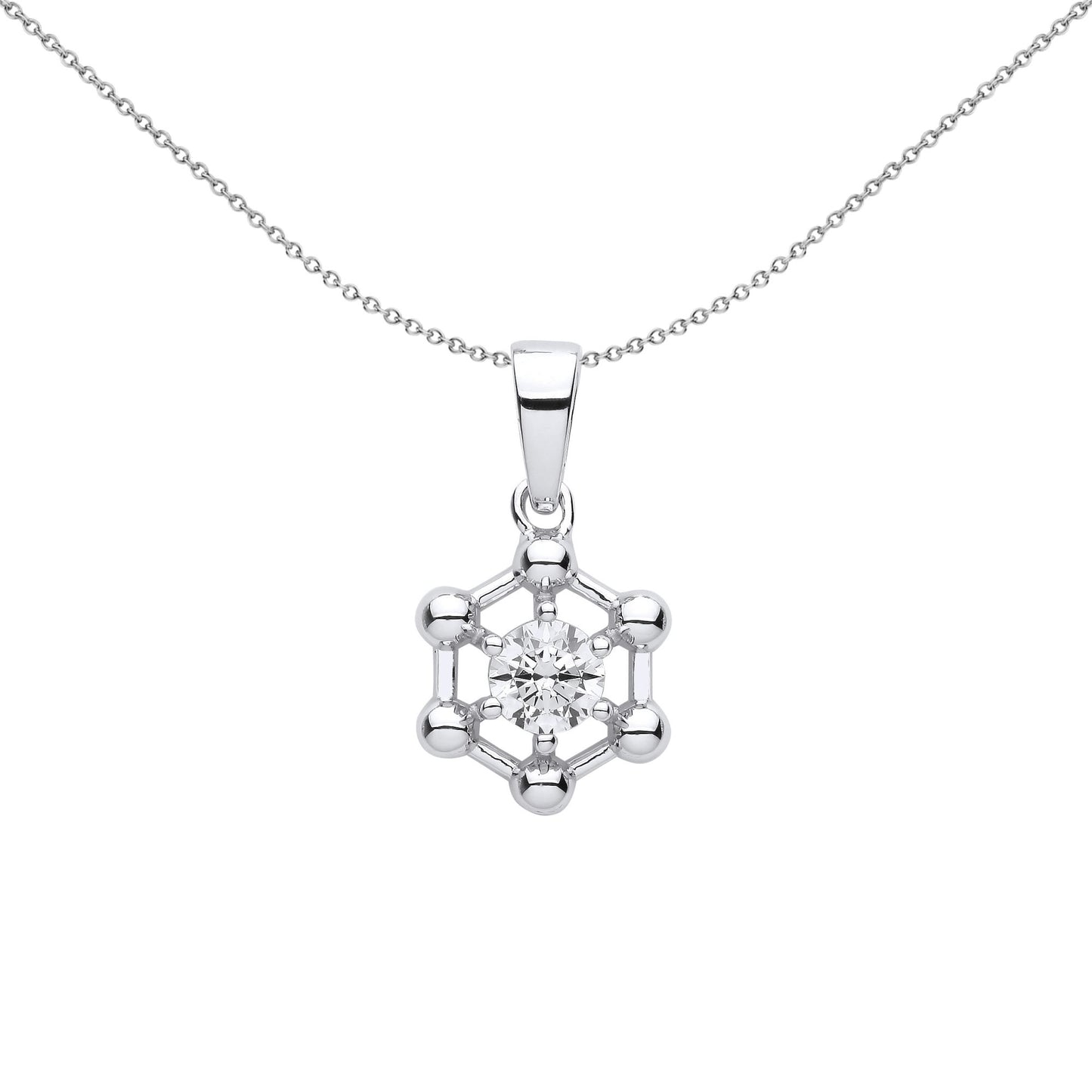 Silver  CZ Hexagon Honeycomb Molecular Structure Pendant Necklace - GVP606