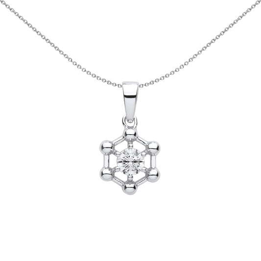 Silver  CZ Hexagon Honeycomb Molecular Structure Pendant Necklace - GVP606