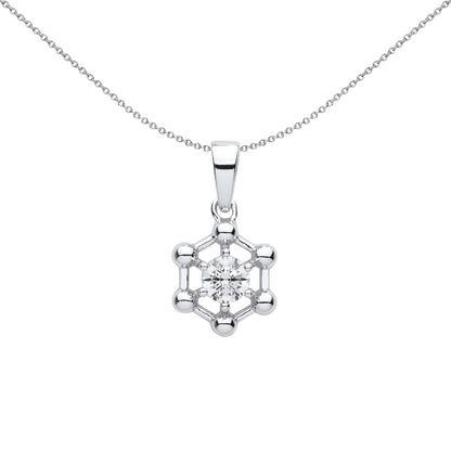 Silver  CZ Hexagon Honeycomb Molecular Structure Pendant Necklace - GVP606