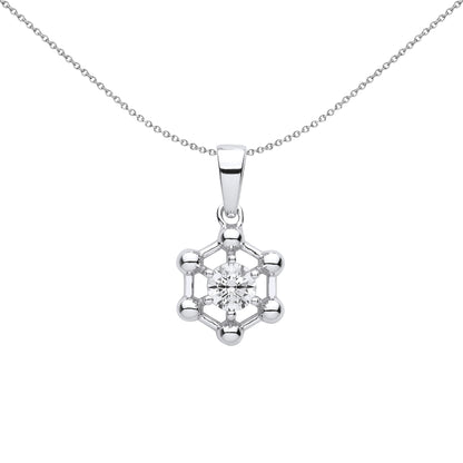 Silver  CZ Hexagon Molecular Structure Pendant Necklace 18 inch - GVP606