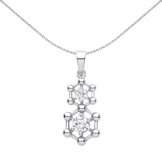 Silver  CZ Double Hexagon Honeycomb Molecular Structure Pendant - GVP607