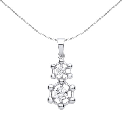 Silver  CZ Double Hexagon Honeycomb Molecular Structure Pendant - GVP607