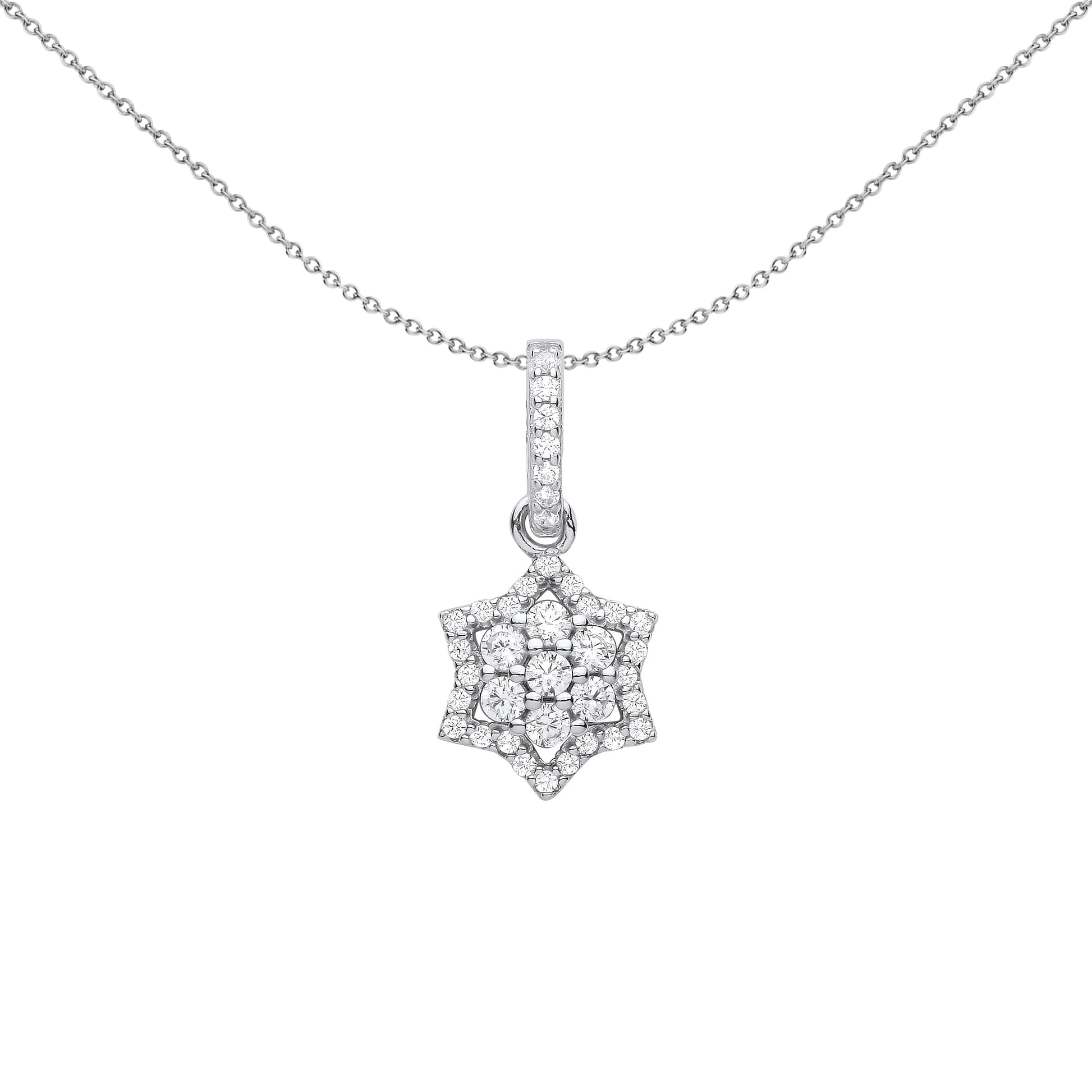 Silver  6 Pointed Star of Magen David Pendant Necklace - GVP608