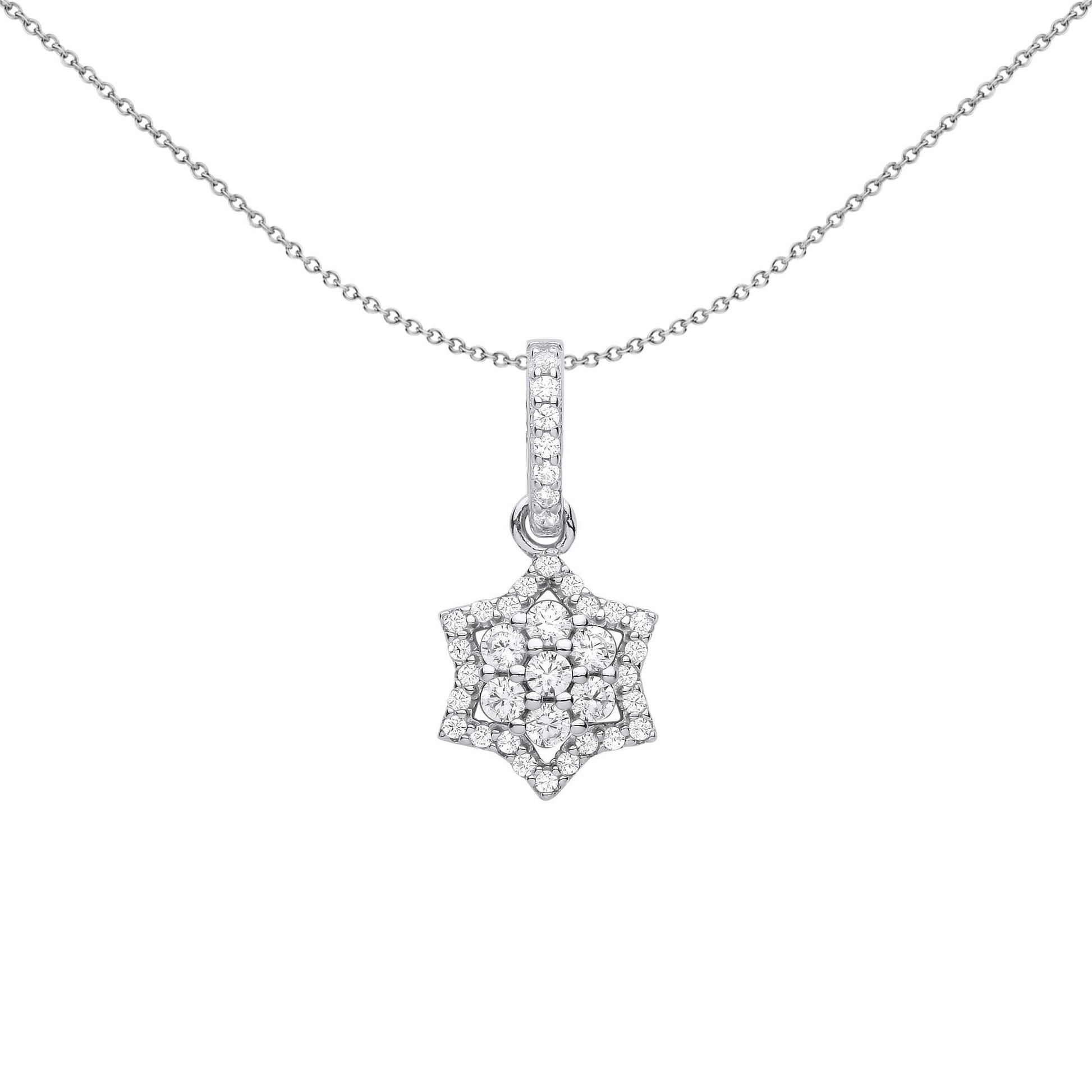 Silver  CZ 6 Pointed Star of Magen David Pendant Necklace - GVP608