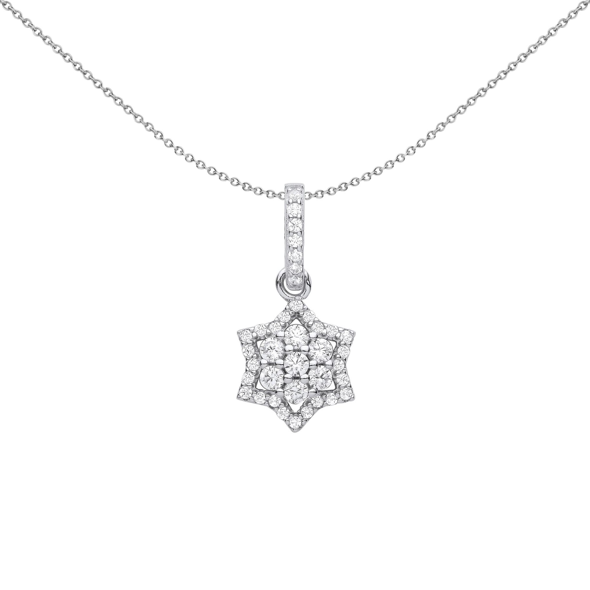 Silver  CZ 6 Pointed Star of Magen David Pendant Necklace 18 inch - GVP608