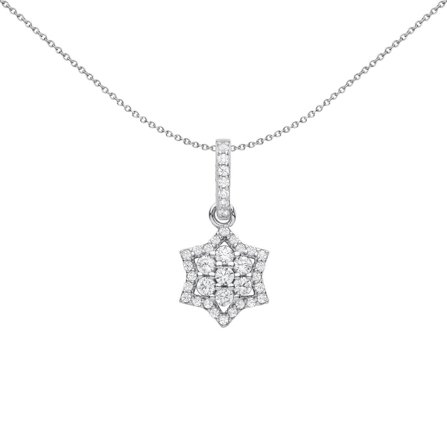 Silver  CZ 6 Pointed Star of Magen David Pendant Necklace 18 inch - GVP608