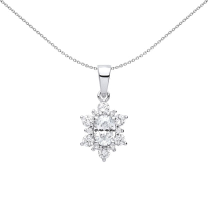 Silver  Oval CZ Oval Snowflake Cluster Pendant Necklace - GVP609