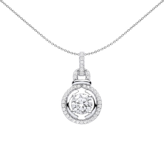 Silver  CZ Lightbulb Collared Loop Halo Bracketed Necklace 18" - GVP611