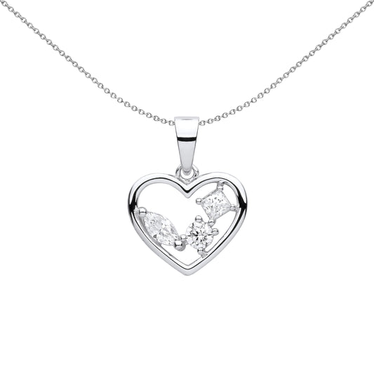 Silver  Marquise Princess CZ Open Heart Multi Shape Necklace 18" - GVP612