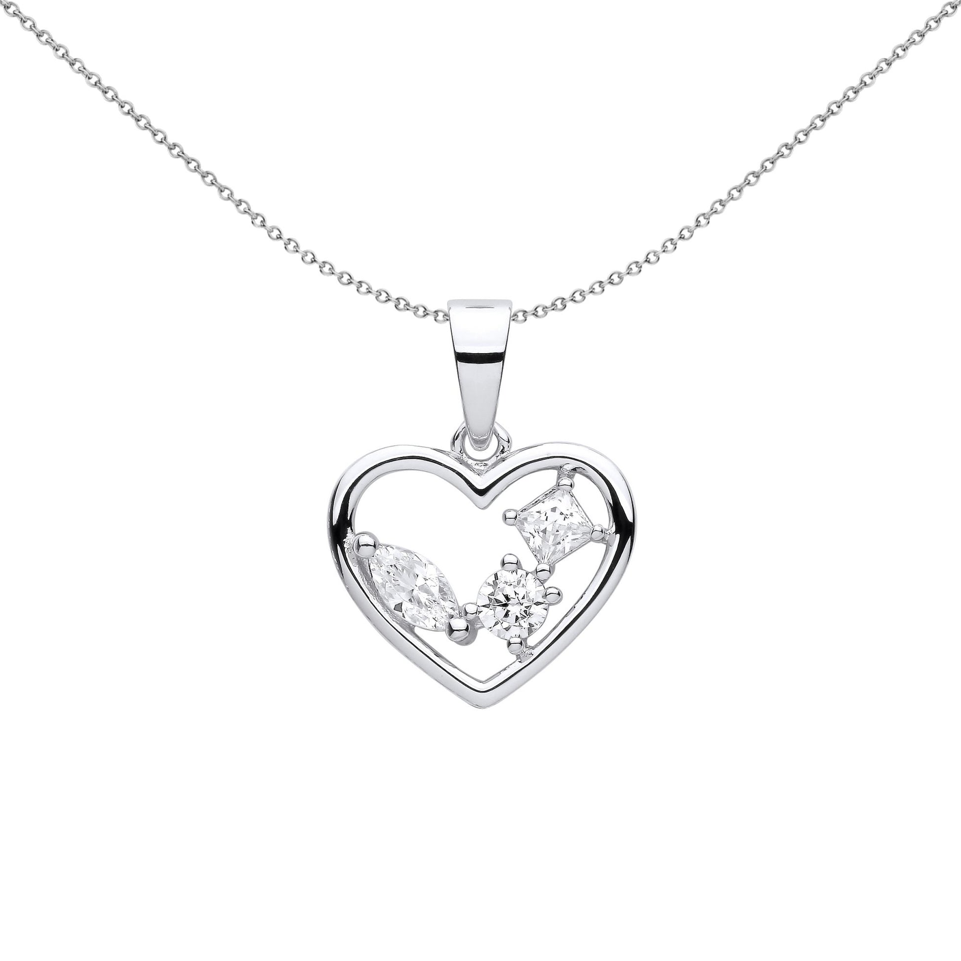 Silver  Marquise Princess CZ Open Heart Multi Shape Necklace 18" - GVP612
