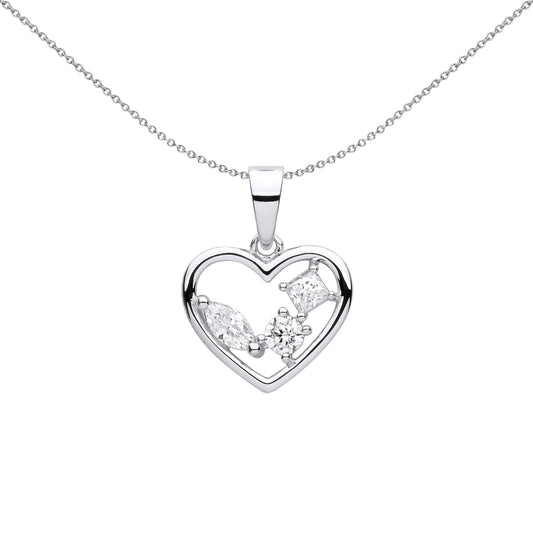 Silver  Marquise Princess CZ Open Heart Multi Shape Necklace 18" - GVP612