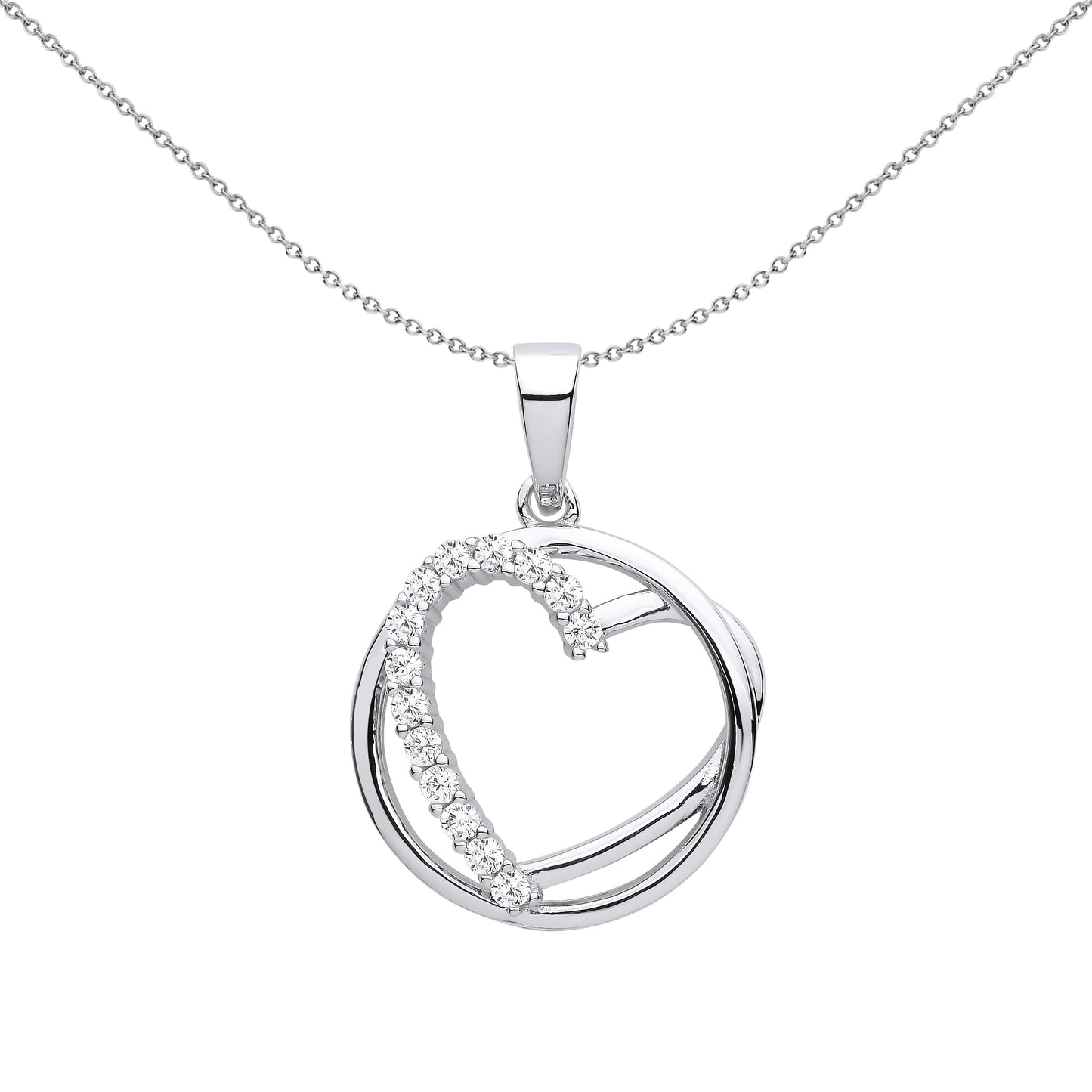 Silver  Circle of Love Heart Pendant Necklace - GVP613