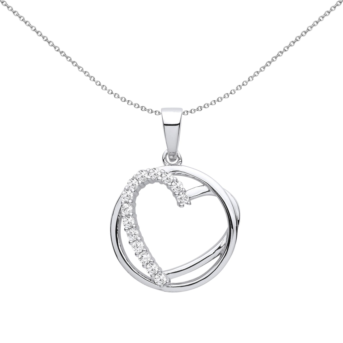 Sterling Silver  CZ Circle of Love Heart Pendant Necklace 18 inch - GVP613