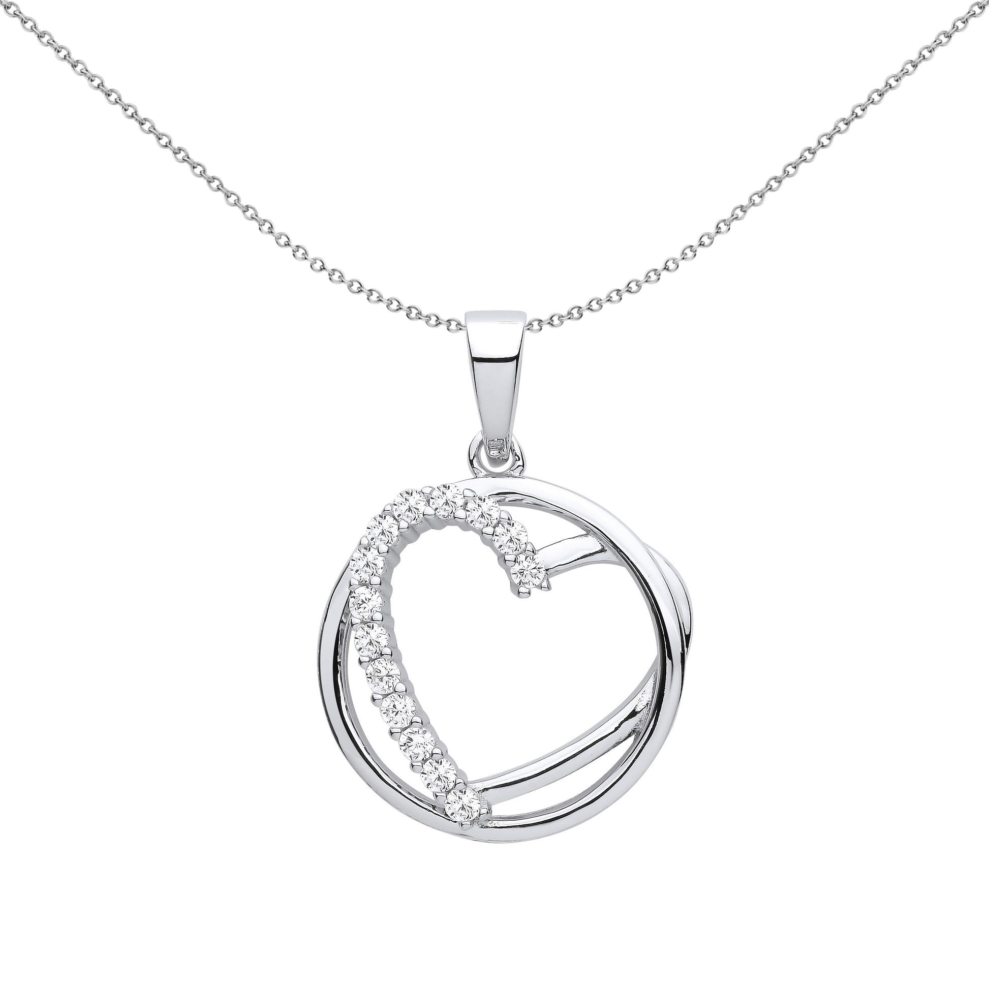 Silver  Circle of Love Heart Pendant Necklace - GVP613