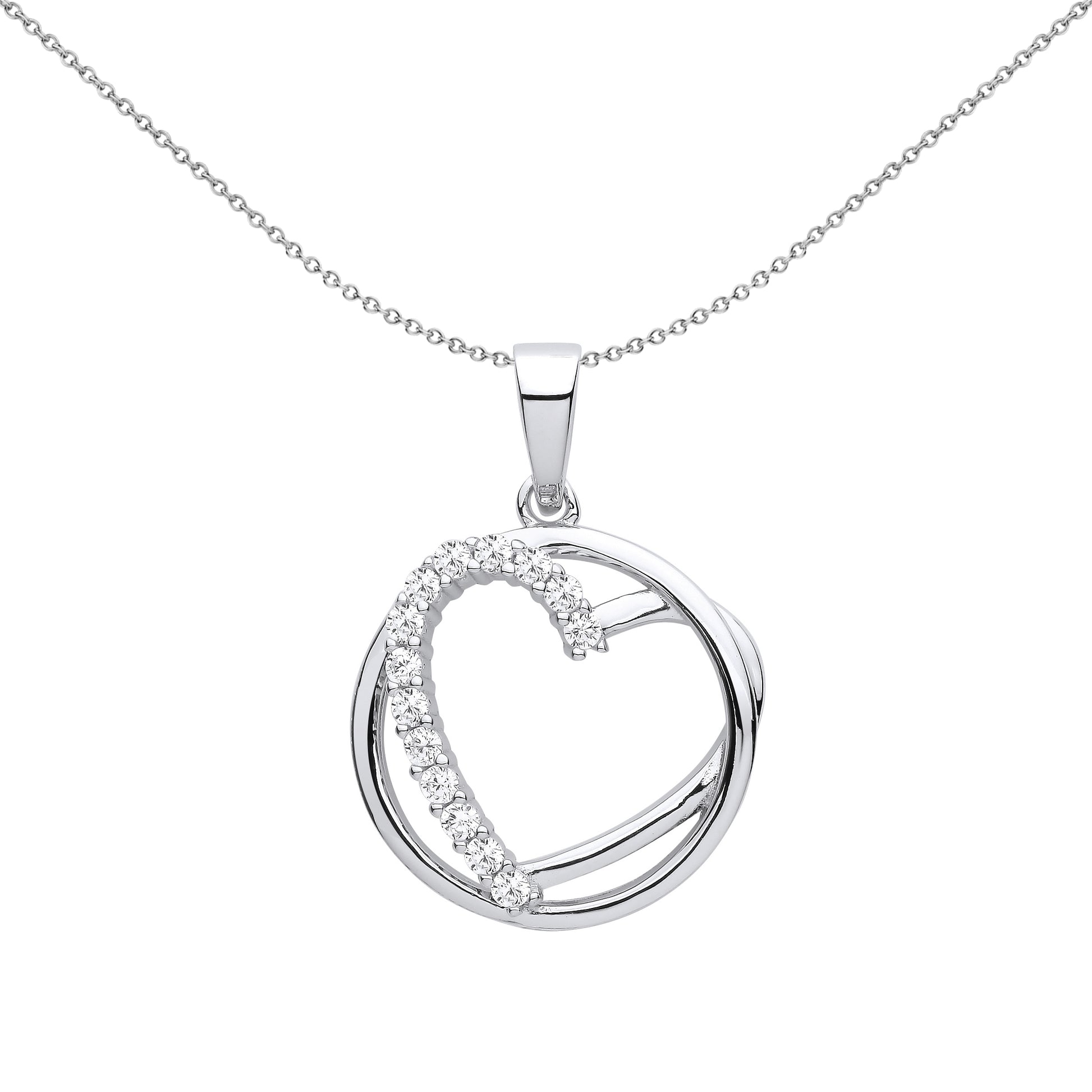 Sterling Silver  CZ Circle of Love Heart Pendant Necklace 18 inch - GVP613